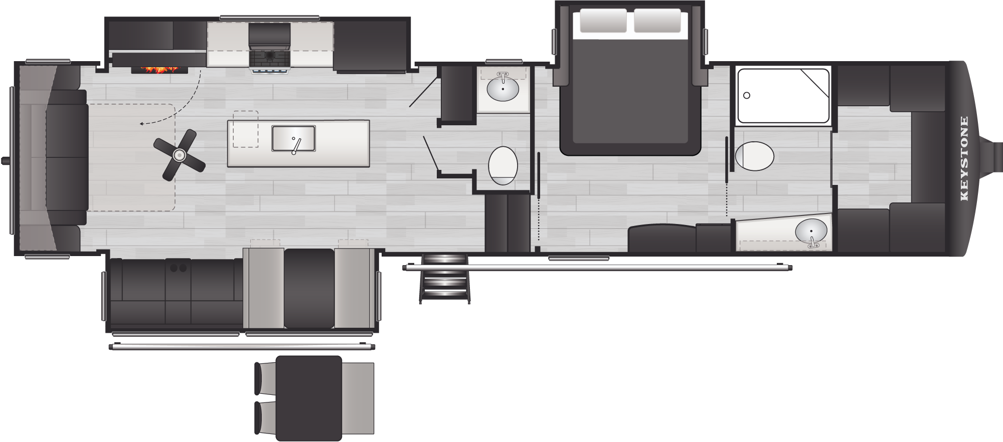 Floorplan of RV model 355FBS
