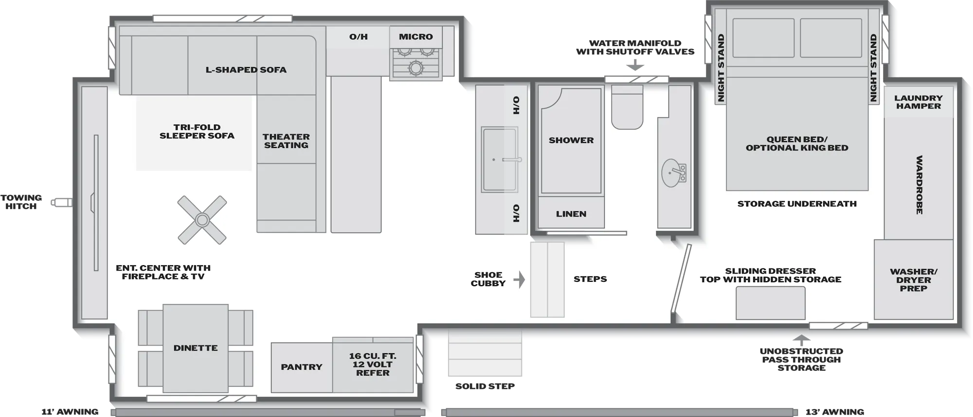 2027 Keystone Cougar 295RDS floor plan diagram — Rear Living, sleeps 4