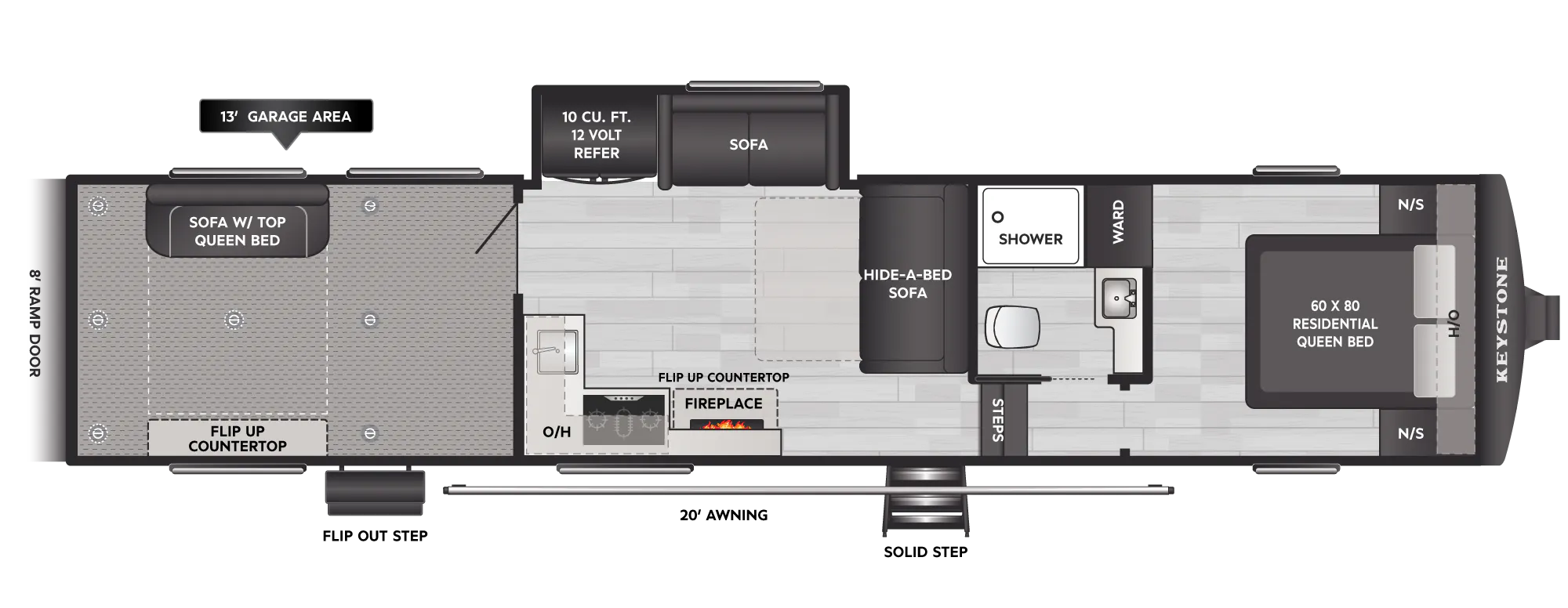 2027 Keystone Carbon 361LT floor plan diagram — Toy Hauler, sleeps 7