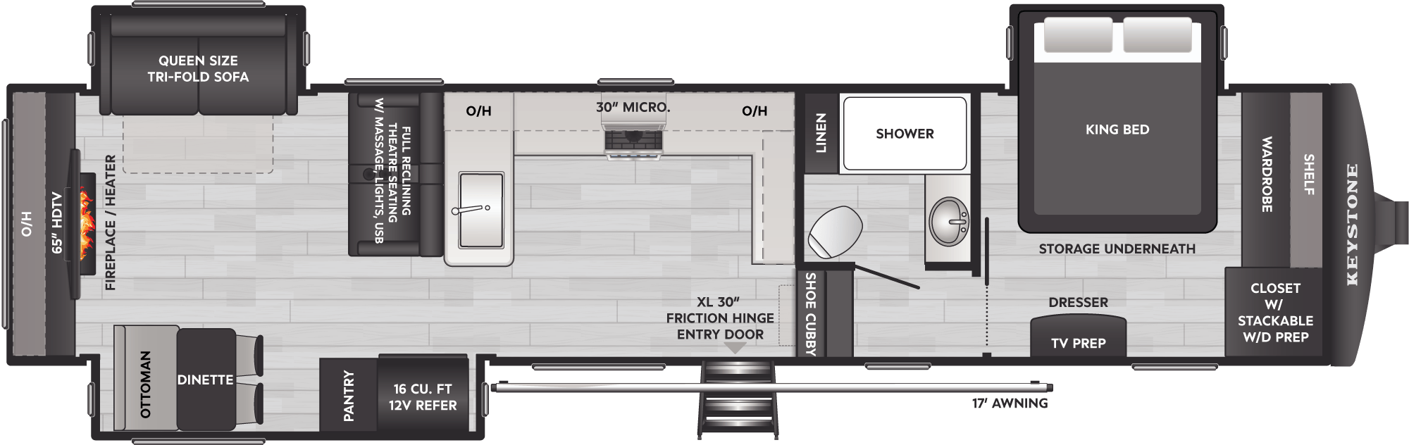 2027 Keystone Sprinter 3520RDS floor plan diagram — Rear Living, sleeps 4