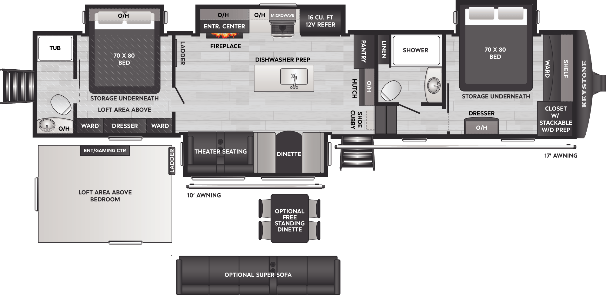 2027 Keystone Sprinter 3920DSL floor plan diagram — Bunk House, sleeps 12
