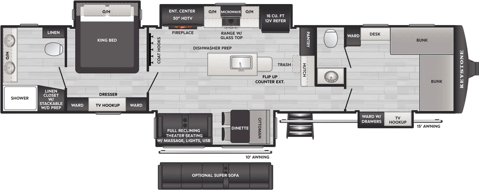 2027 Keystone Sprinter 3980FBS floor plan diagram — Bunk House, sleeps 8