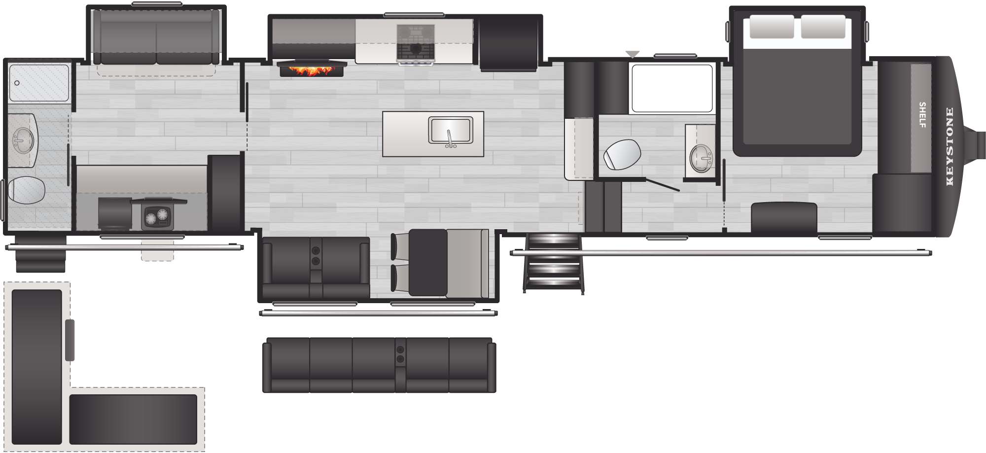 Floorplan of RV model 3900DBL
