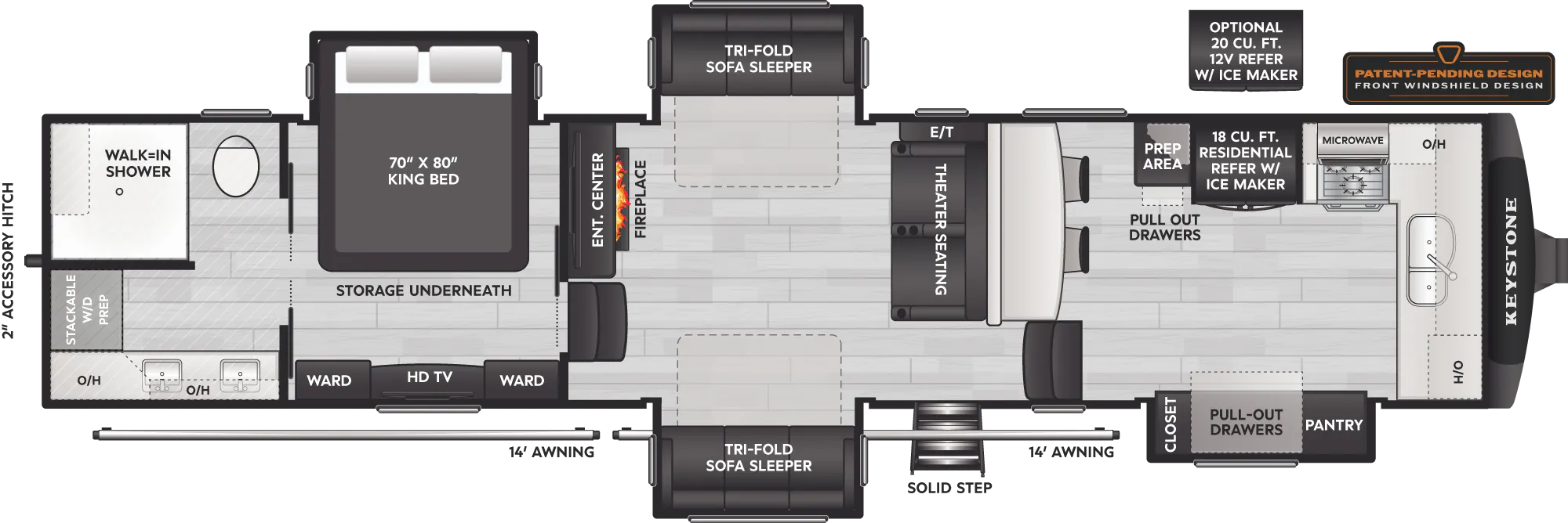 2027 Keystone Alpine 3820FK floor plan diagram — Fifth Wheel, sleeps 6