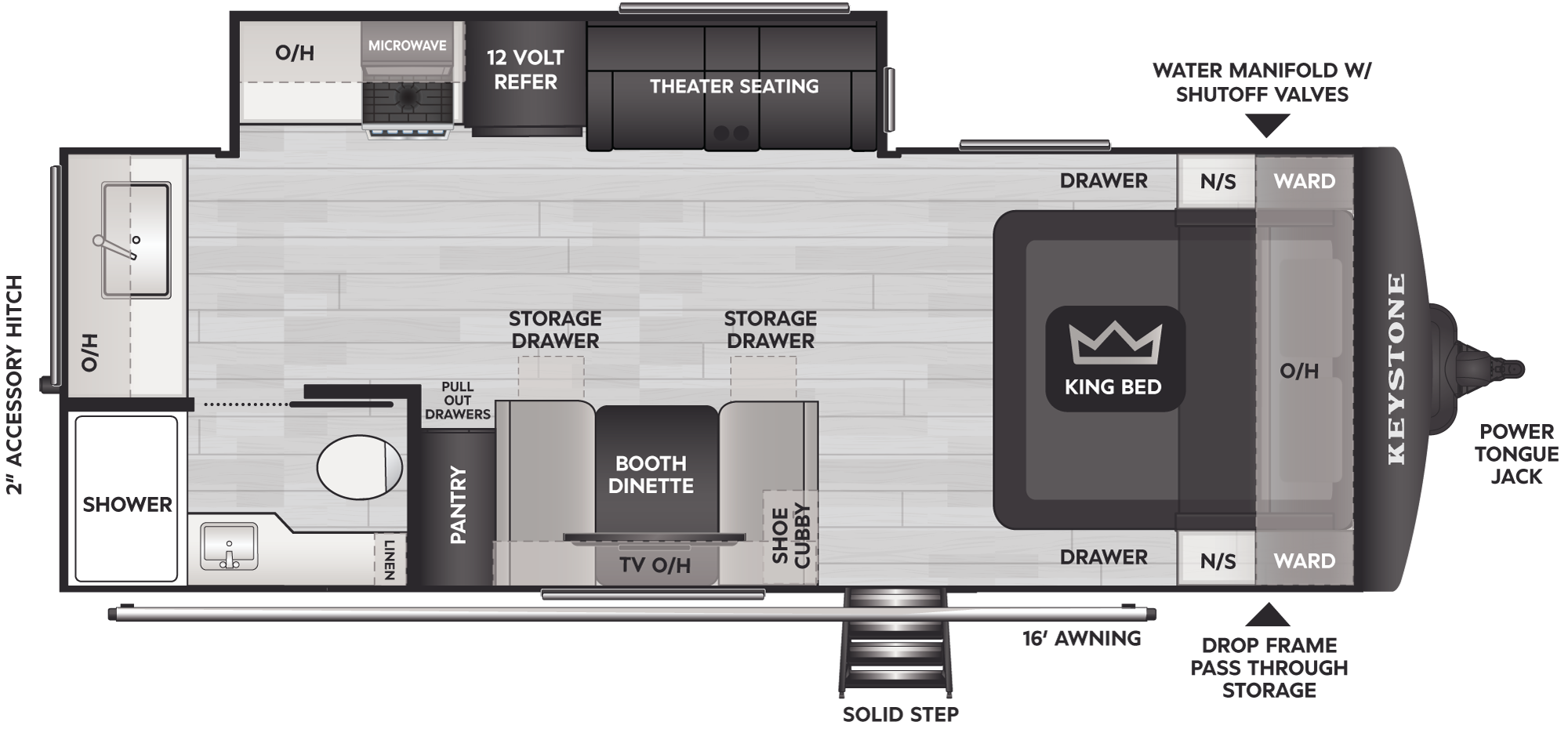 2027 Keystone Cougar Western Elevation 22MLWE floorplan diagram