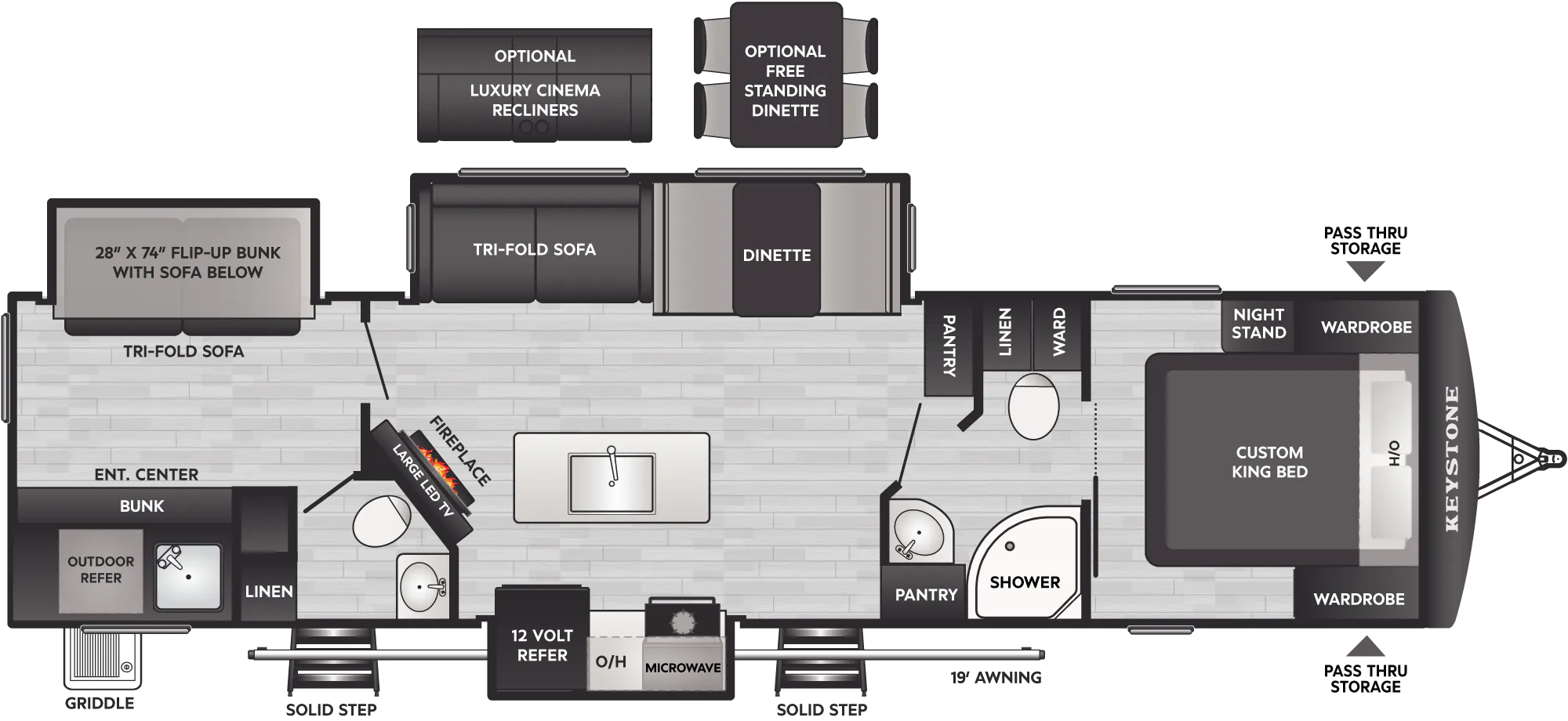 2027 Keystone Passport Super Lite 3300BK floor plan diagram — Bunk House, sleeps 10