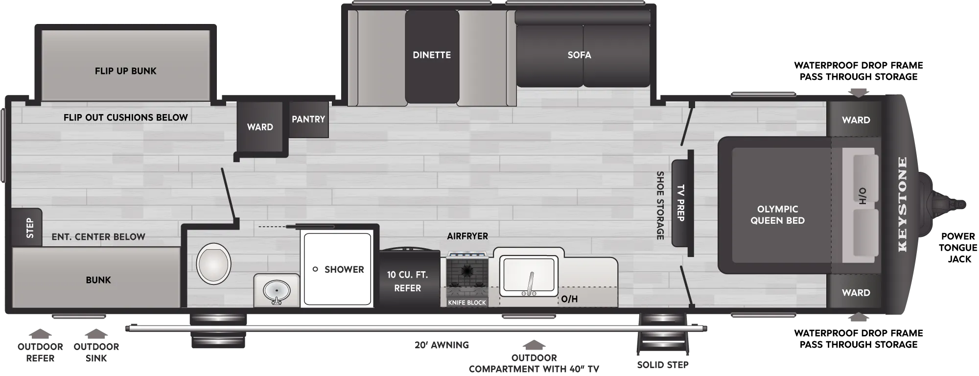 2026 Keystone Springdale MAX 3100XBR floor plan diagram — Bunk House, sleeps 8