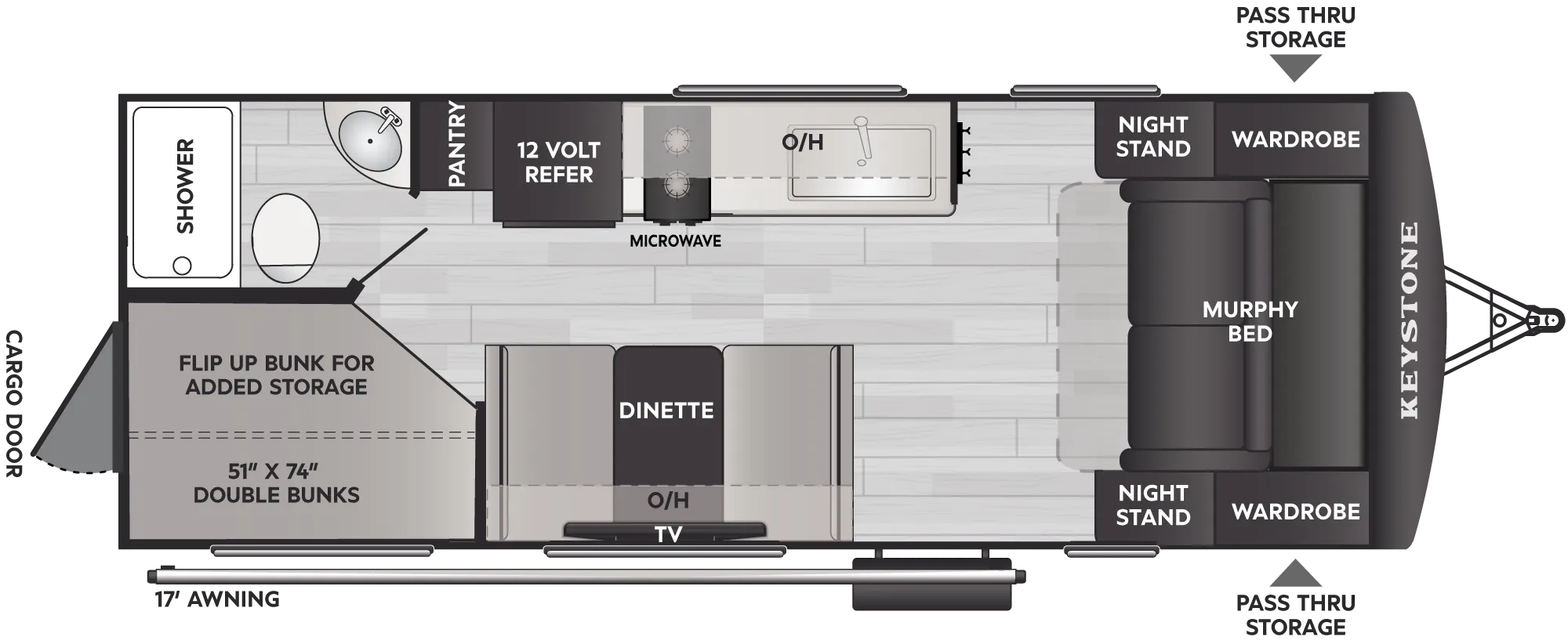 2027 Keystone Bullet Classic 21BHCWE floor plan diagram — Travel Trailer, sleeps 6