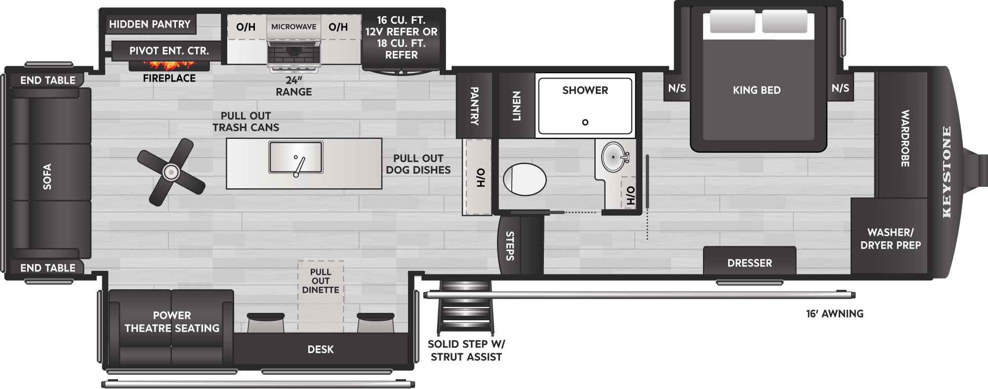 2027 Keystone Montana High Country 290RL floor plan diagram — Rear Living, sleeps 4