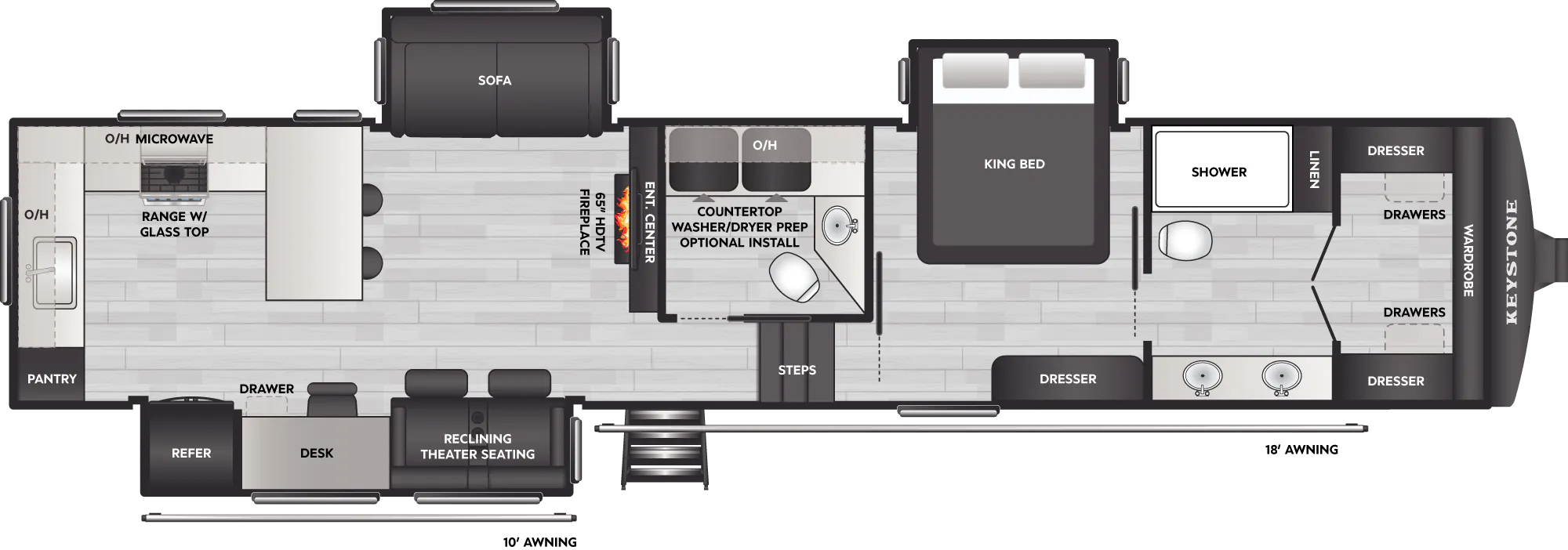 2027 Keystone Sprinter 3840LRK floor plan diagram — Rear Kitchen, sleeps 4