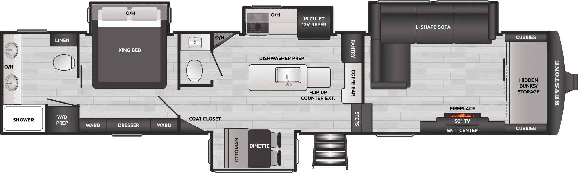 2027 Keystone Sprinter 3800FLB floor plan diagram — Bunk House, sleeps 6