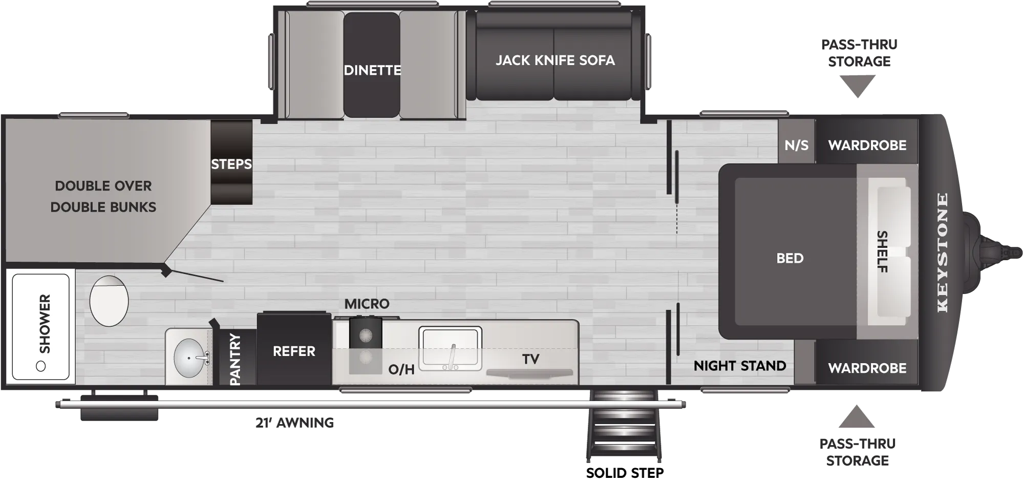 2027 Keystone Bullet Classic 26BHCWE floor plan diagram — Bunk House, sleeps 8