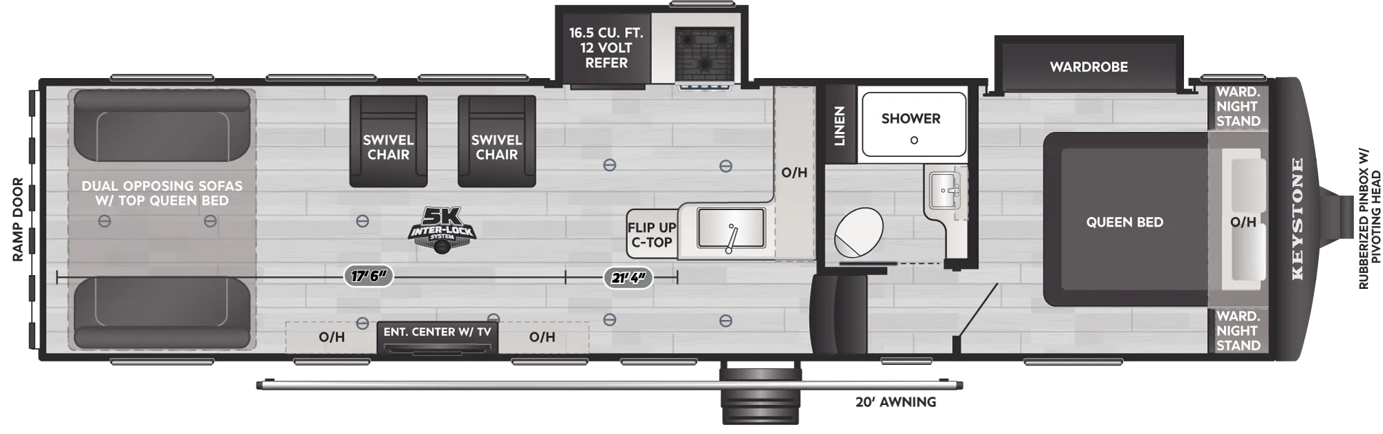 2027 Keystone Carbon 363 floor plan diagram — Toy Hauler, sleeps 6