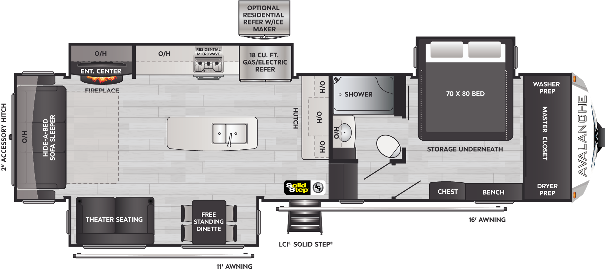 2023 Keystone Avalanche 322RL floorplan diagram