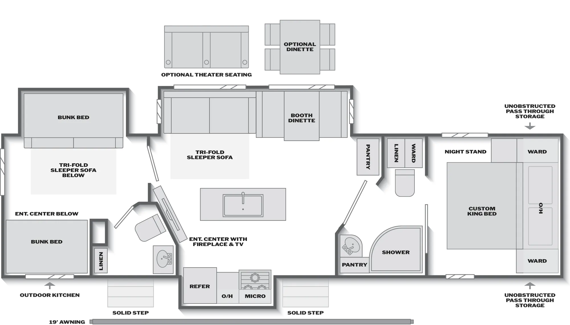 2027 Keystone Bullet Crossfire 330BKQ floor plan diagram — Bunk House, sleeps 10