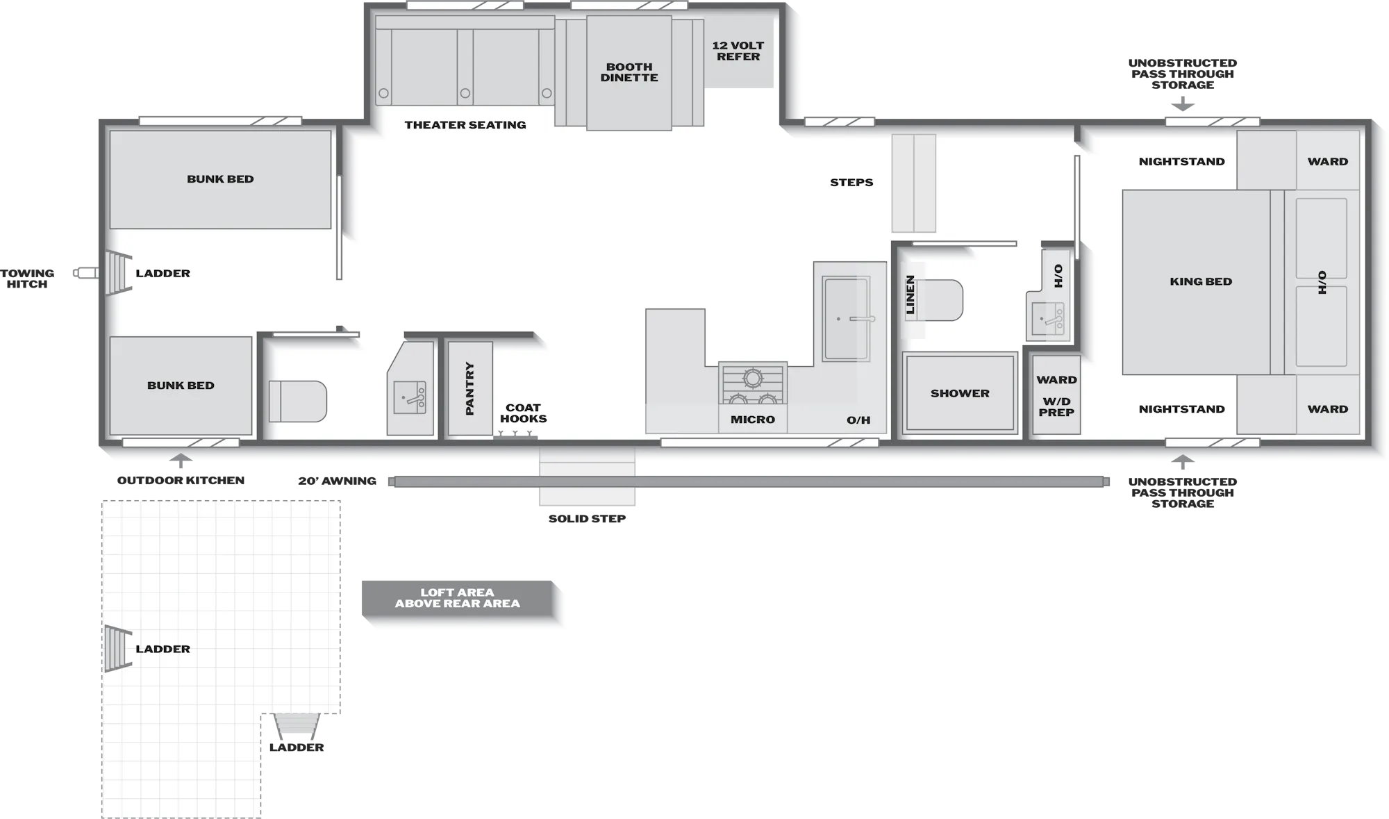 2027 Keystone Cougar Sport 3100BH floor plan diagram — Bunk House, sleeps 8