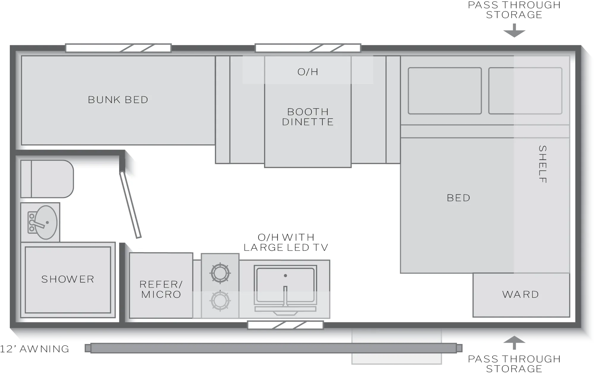2027 Keystone Bullet Classic 16BHC floor plan diagram — Bunk House, sleeps 6
