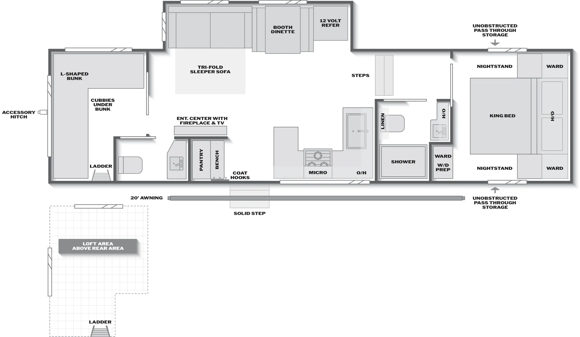 2027 Keystone Cougar Sport 3100BH floor plan diagram — Bunk House, sleeps 8