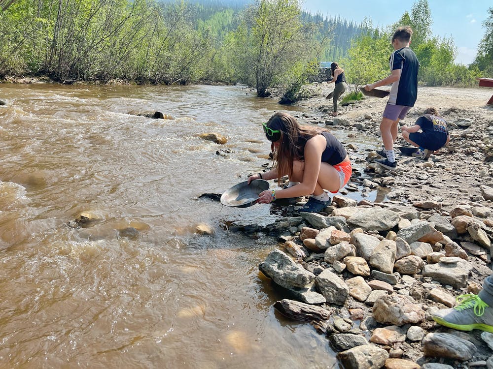 Kids panning for gold in Dawson City