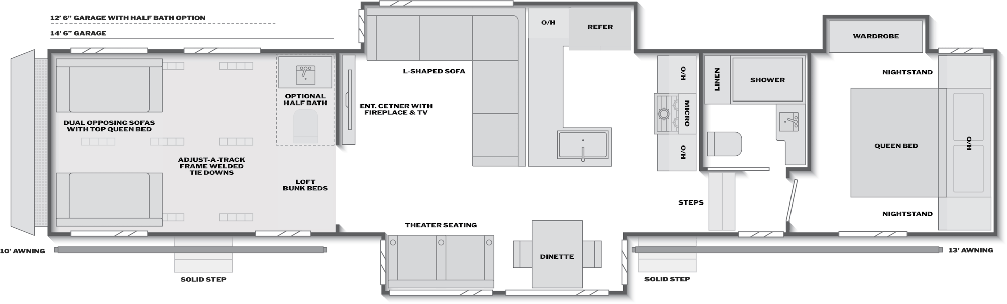 2027 Keystone Carbon 420 floor plan diagram — Toy Hauler, sleeps 7