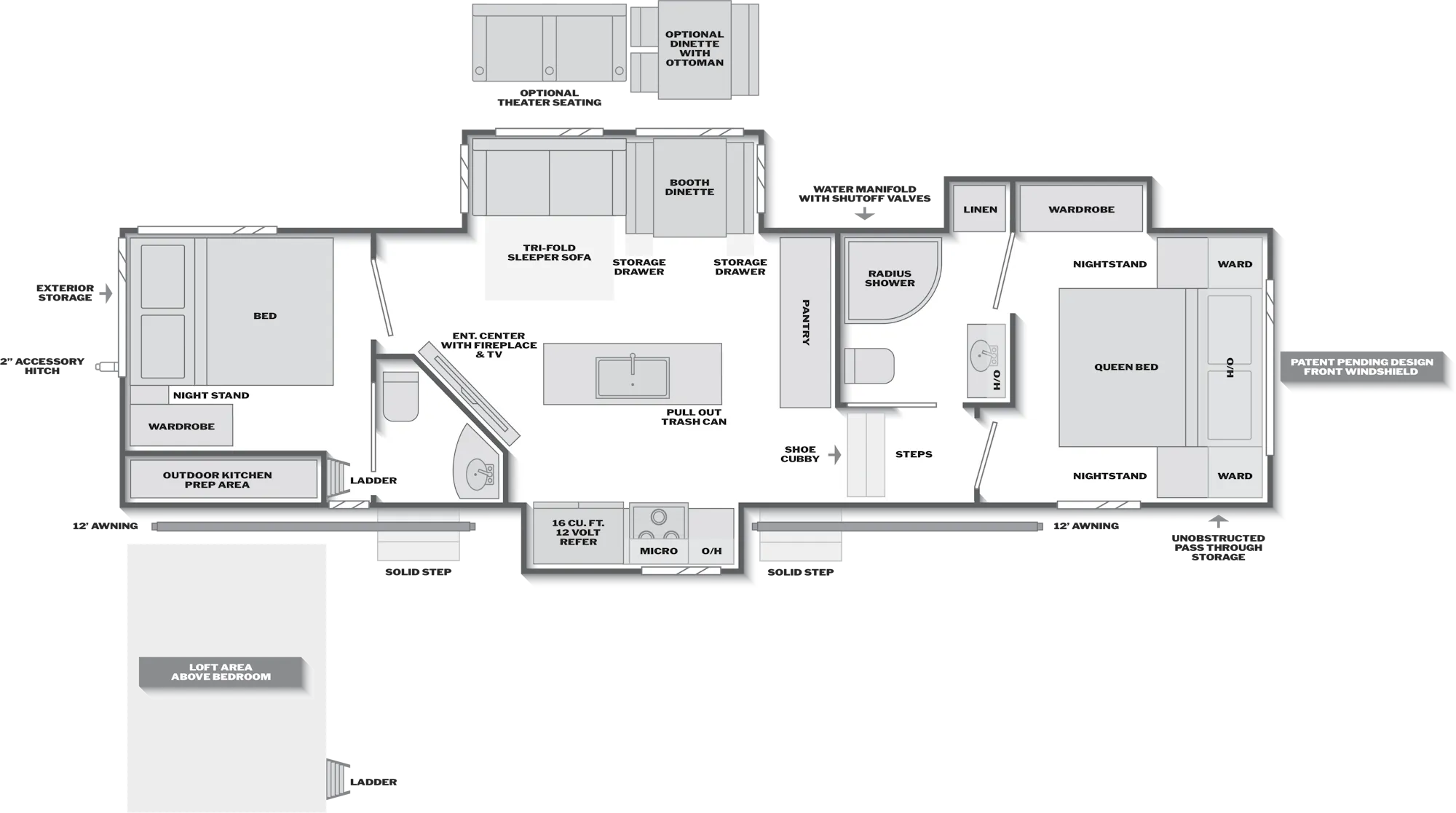 2027 Keystone Cougar 364BHL floor plan diagram — Rear Bedroom, sleeps 10