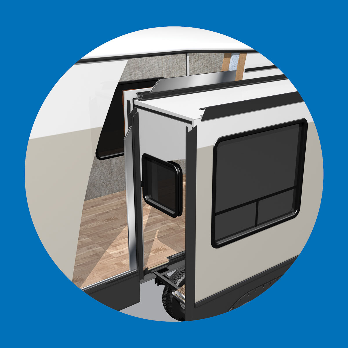 Rendering of a Keystone slide room with Tru-Fit slide construction. 