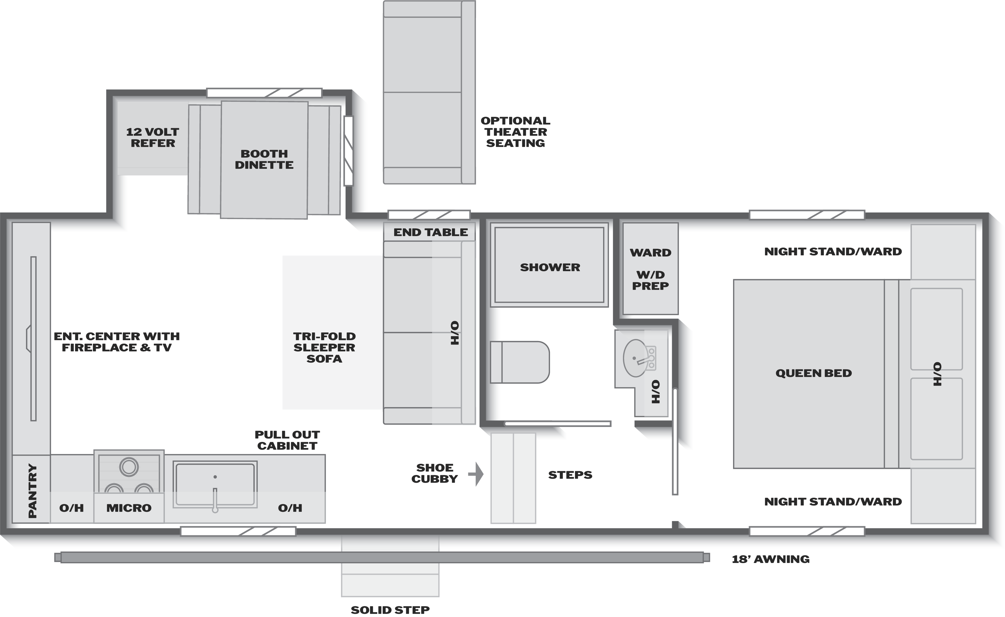 Floorplan of RV model 23SRE