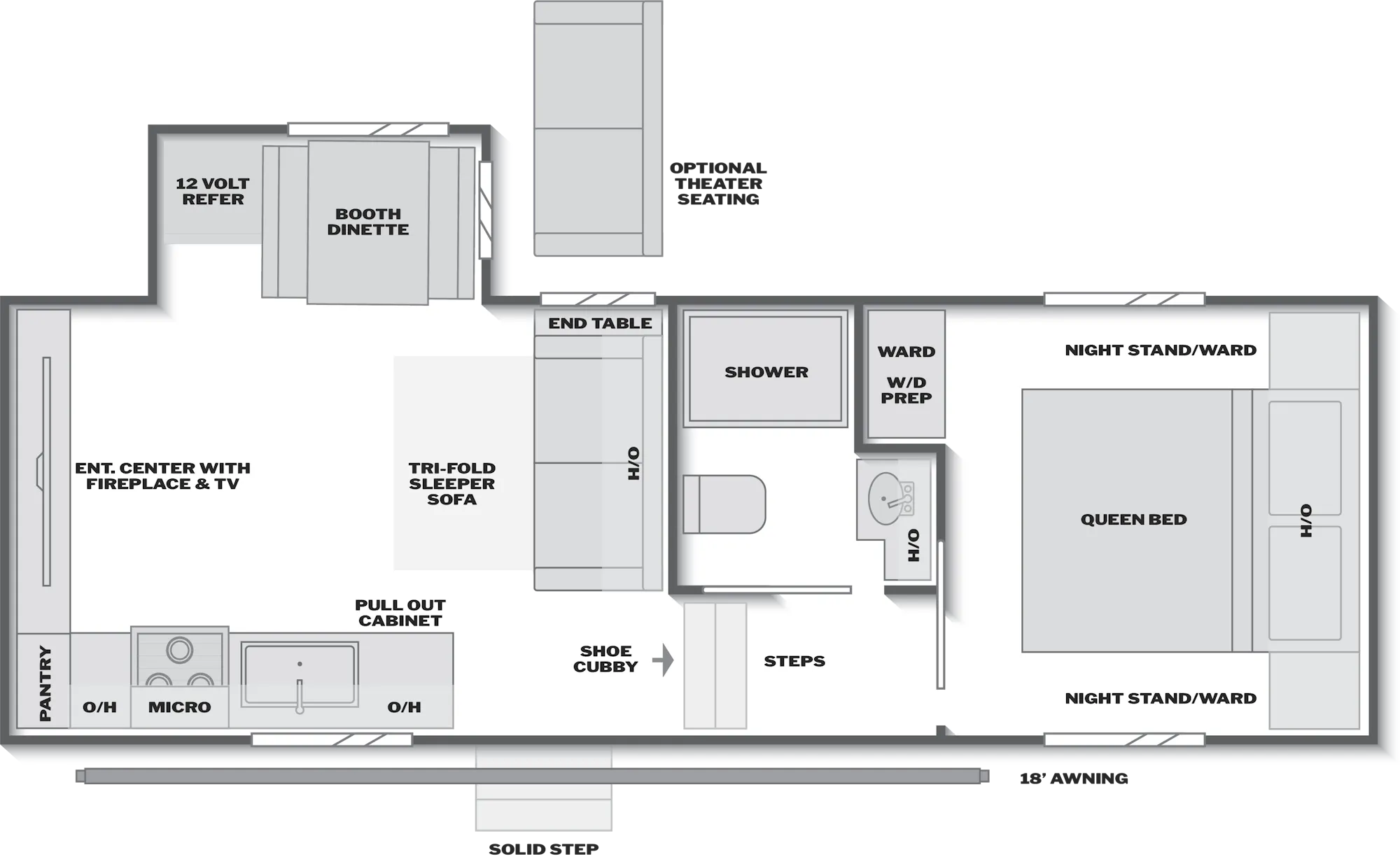 2027 Keystone Arcadia Select 23SRE floor plan diagram — Rear Living, sleeps 5