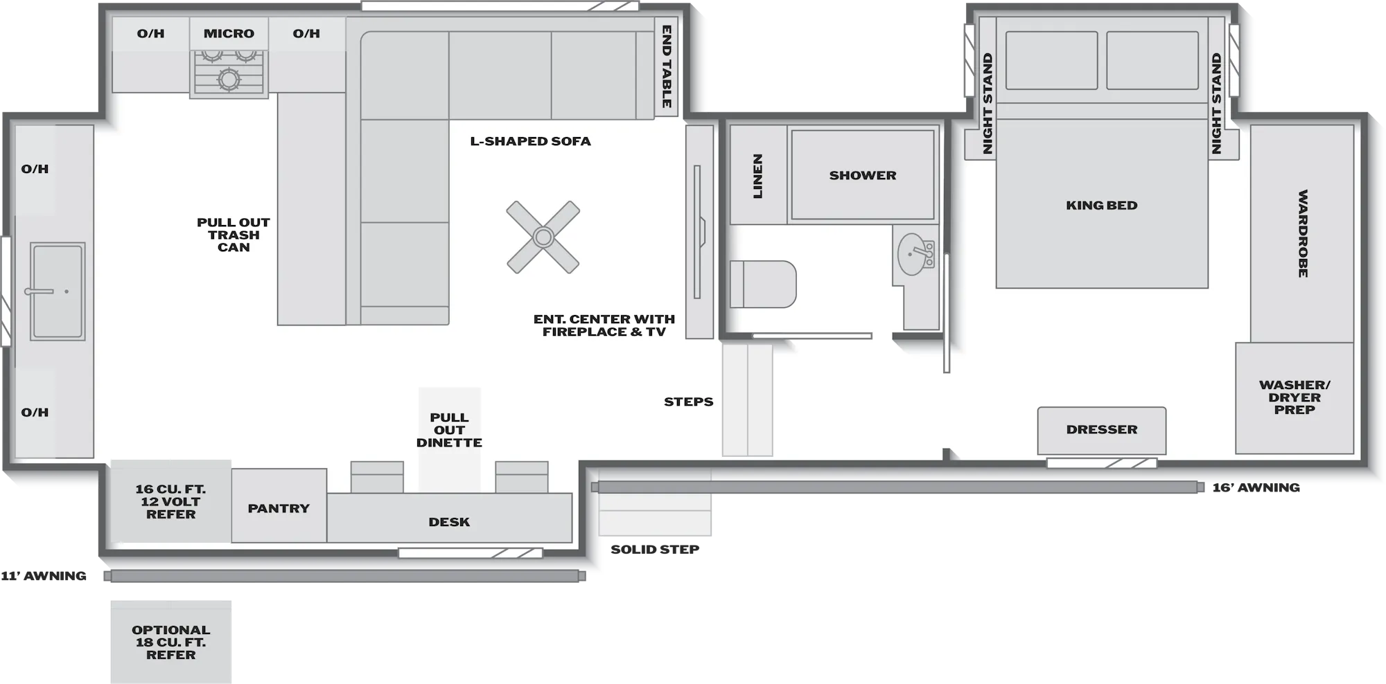 2027 Keystone Montana High Country 300RK floor plan diagram — Rear Kitchen, sleeps 4