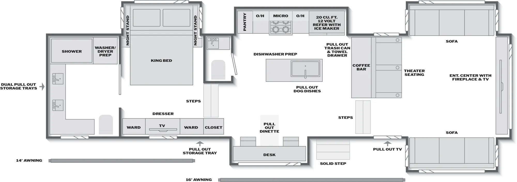 2027 Keystone Montana 3800FL floor plan diagram — Front Living, sleeps 4