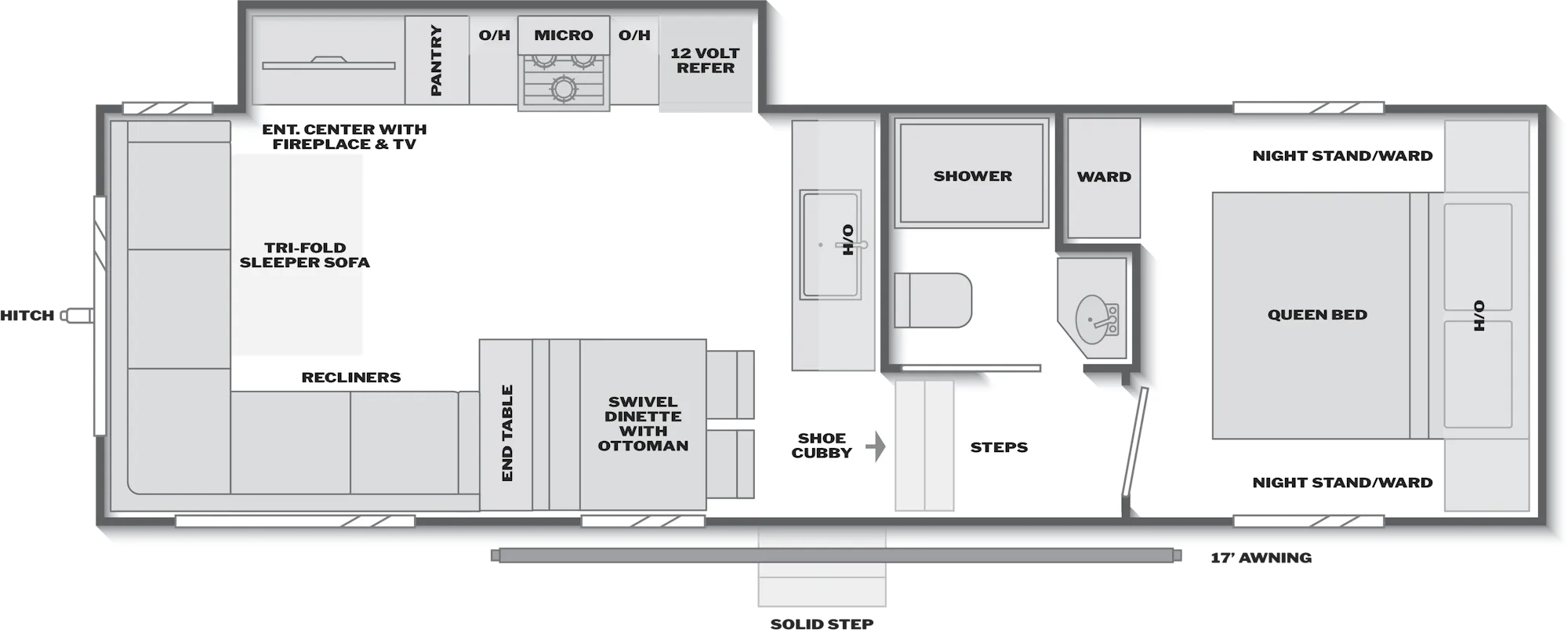 2027 Keystone Arcadia Select 28SLS floor plan diagram — Rear Living, sleeps 4
