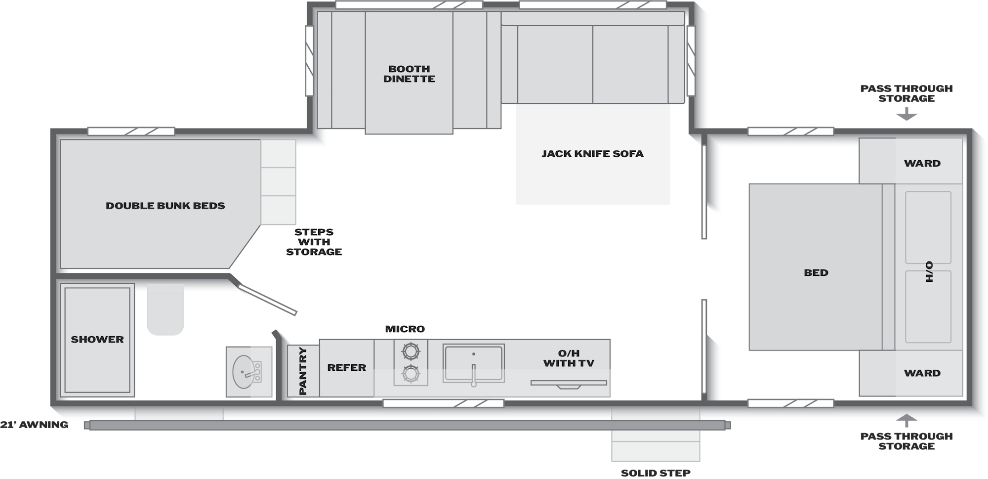 2027 Keystone Bullet Classic 26BHCWE floor plan diagram — Bunk House, sleeps 8