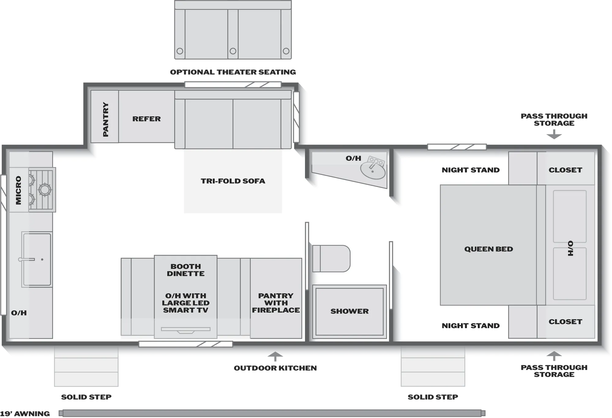2027 Keystone Passport Super Lite 2450RKWE floor plan diagram — Rear Kitchen, sleeps 6