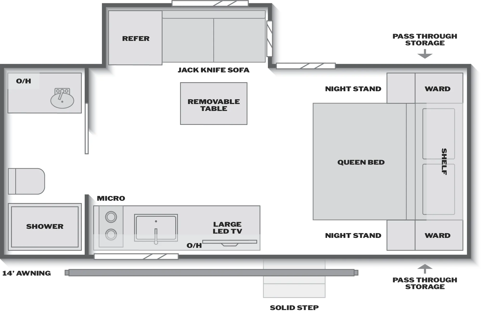 2027 Keystone Passport Classic 180RBC floor plan diagram — Travel Trailer, sleeps 4