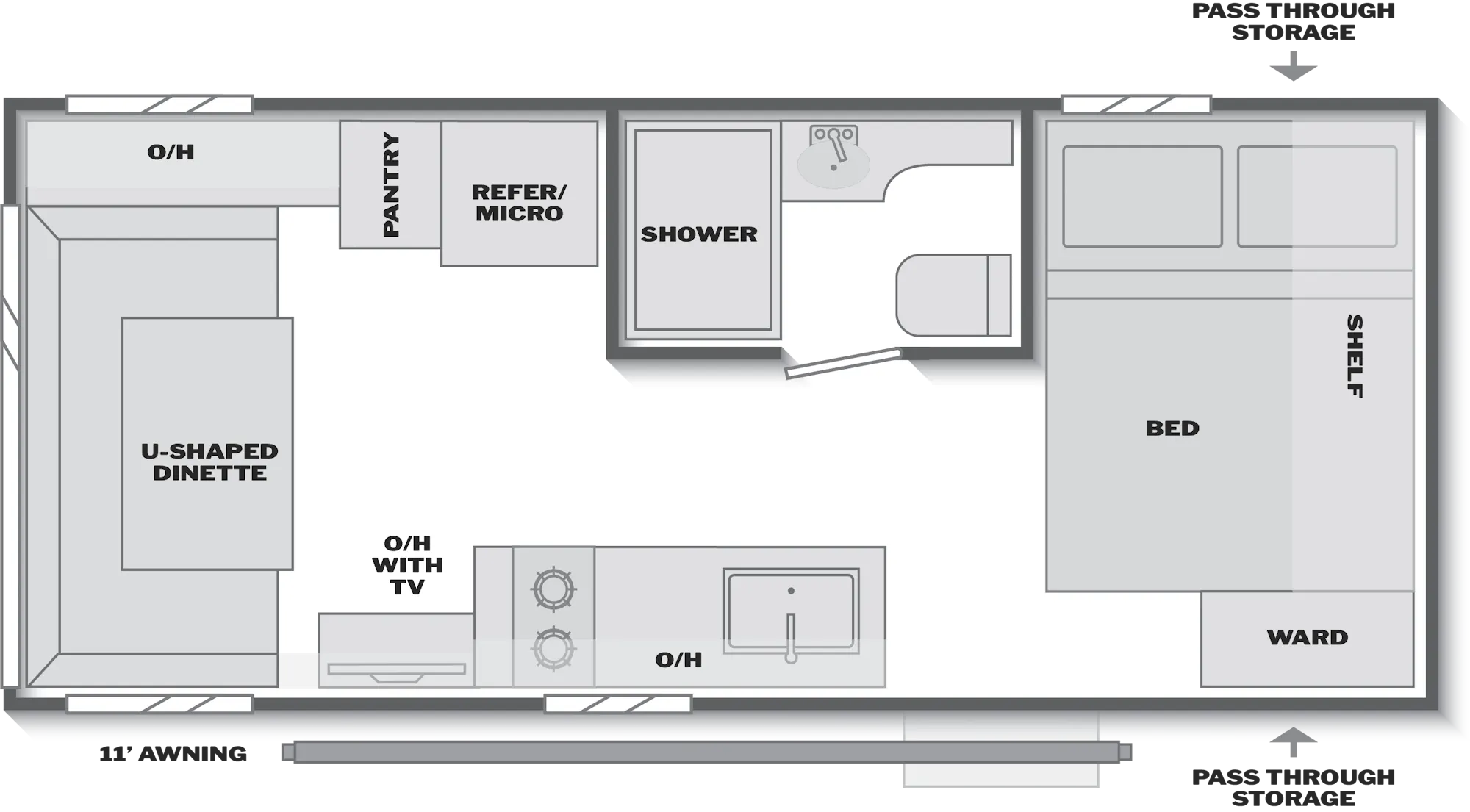 2027 Keystone Passport Classic 190RDC floor plan diagram — Travel Trailer, sleeps 4
