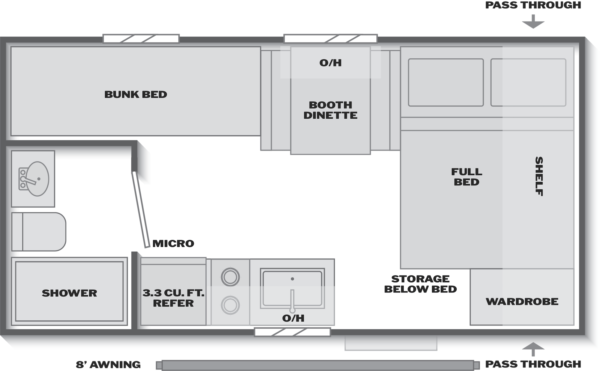 2026 Keystone Springdale Mini 1610BH floor plan diagram — Bunk House, sleeps 5