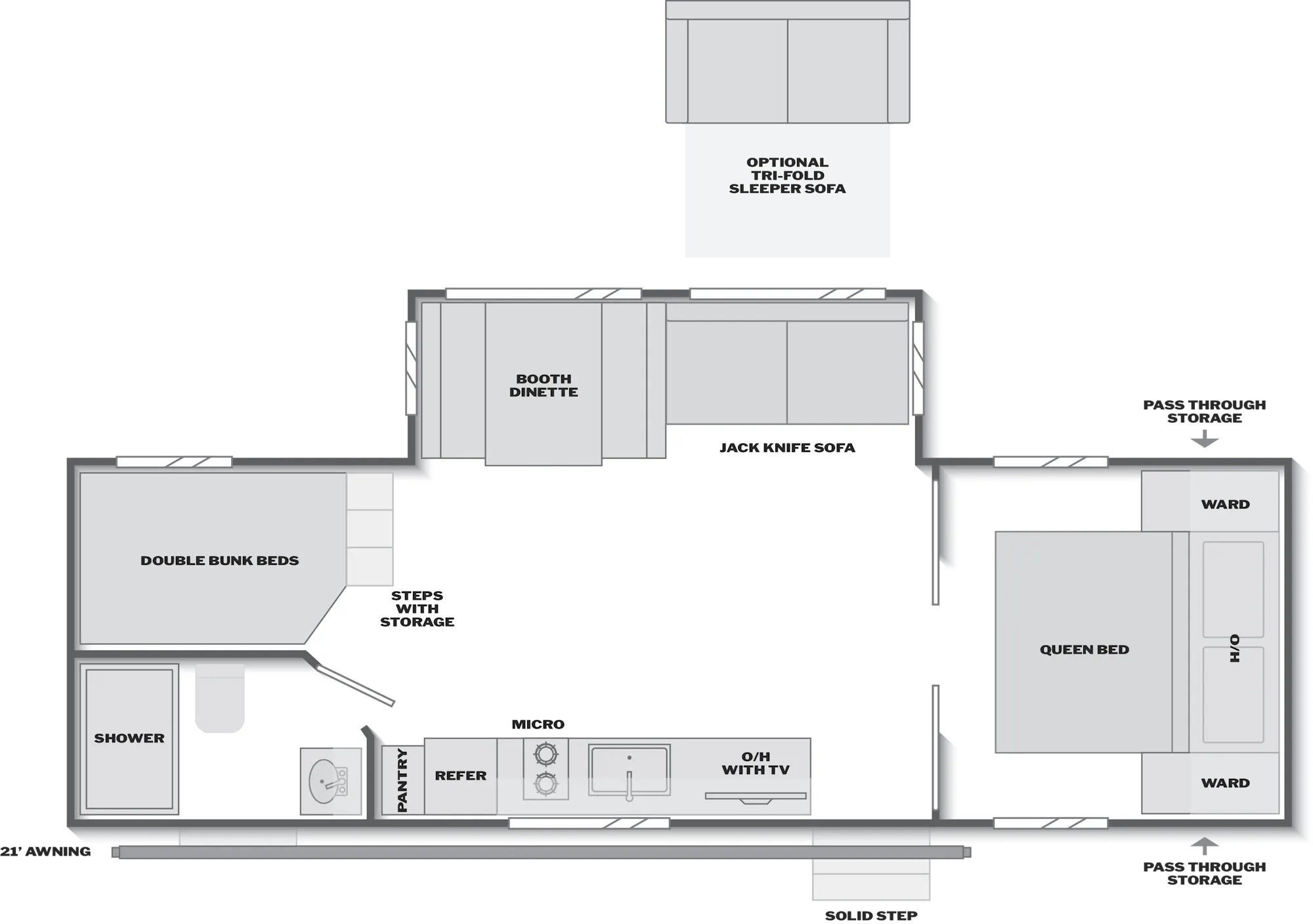 2027 Keystone Passport Classic 260BHC floor plan diagram — Bunk House, sleeps 8