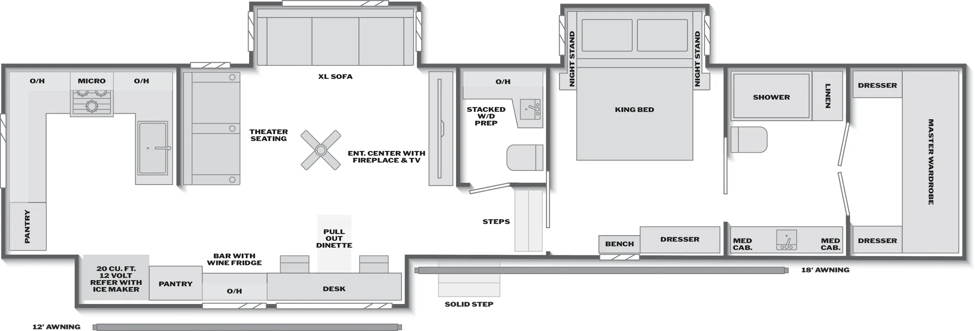 2027 Keystone Montana High Country 362BRK floor plan diagram — Rear Kitchen, sleeps 4