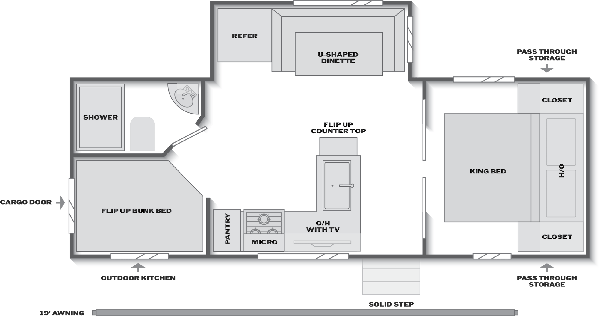 2027 Keystone Passport Super Lite 229BHWE floor plan diagram — Bunk House, sleeps 8