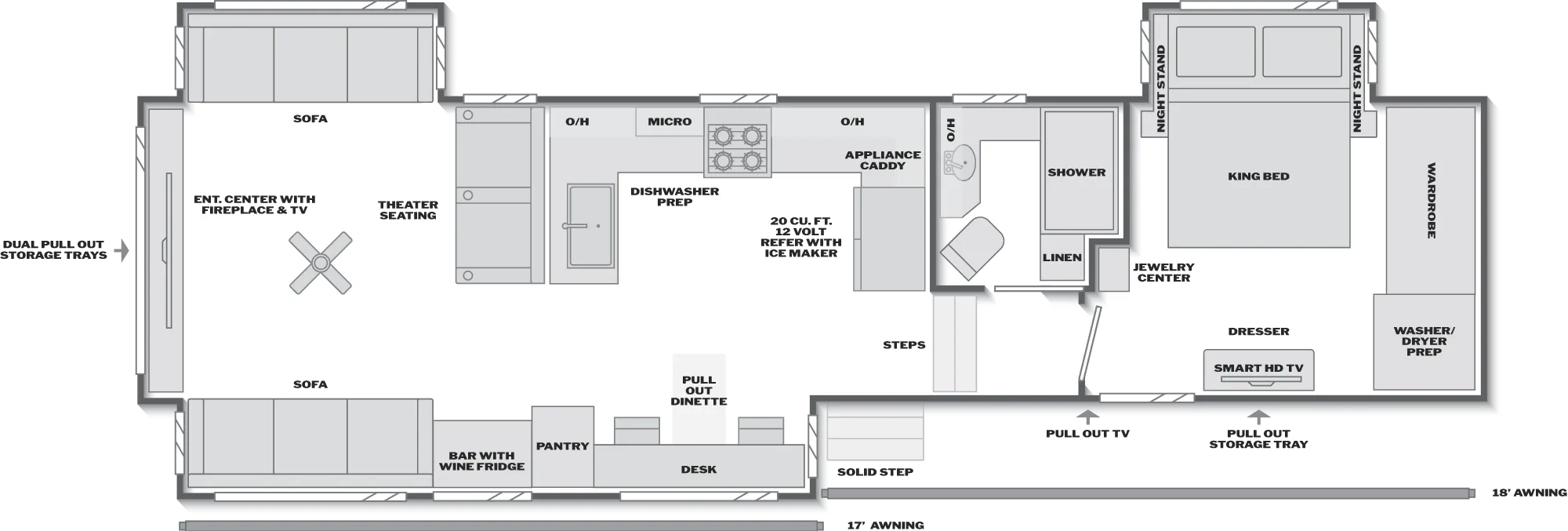 2027 Keystone Montana 3500RD floor plan diagram — Rear Living, sleeps 6