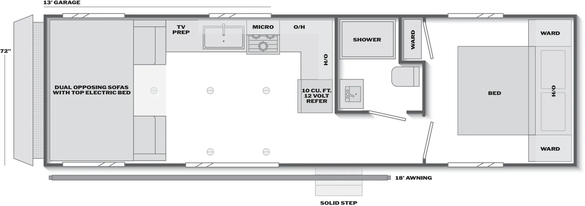 2027 Keystone Carbon Aluminum 29WFO floor plan diagram — Toy Hauler, sleeps 6