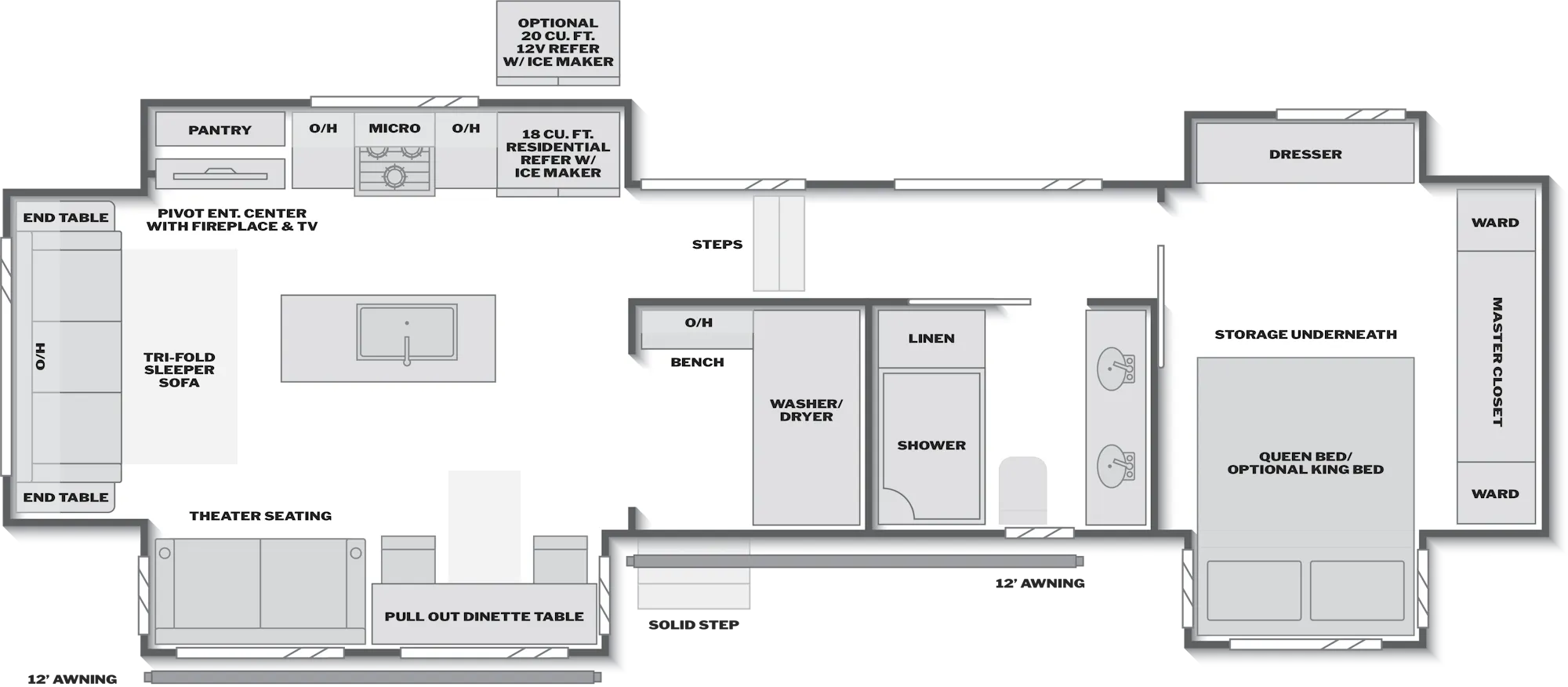 2027 Keystone Alpine 3800MR floor plan diagram — Rear Living, sleeps 4
