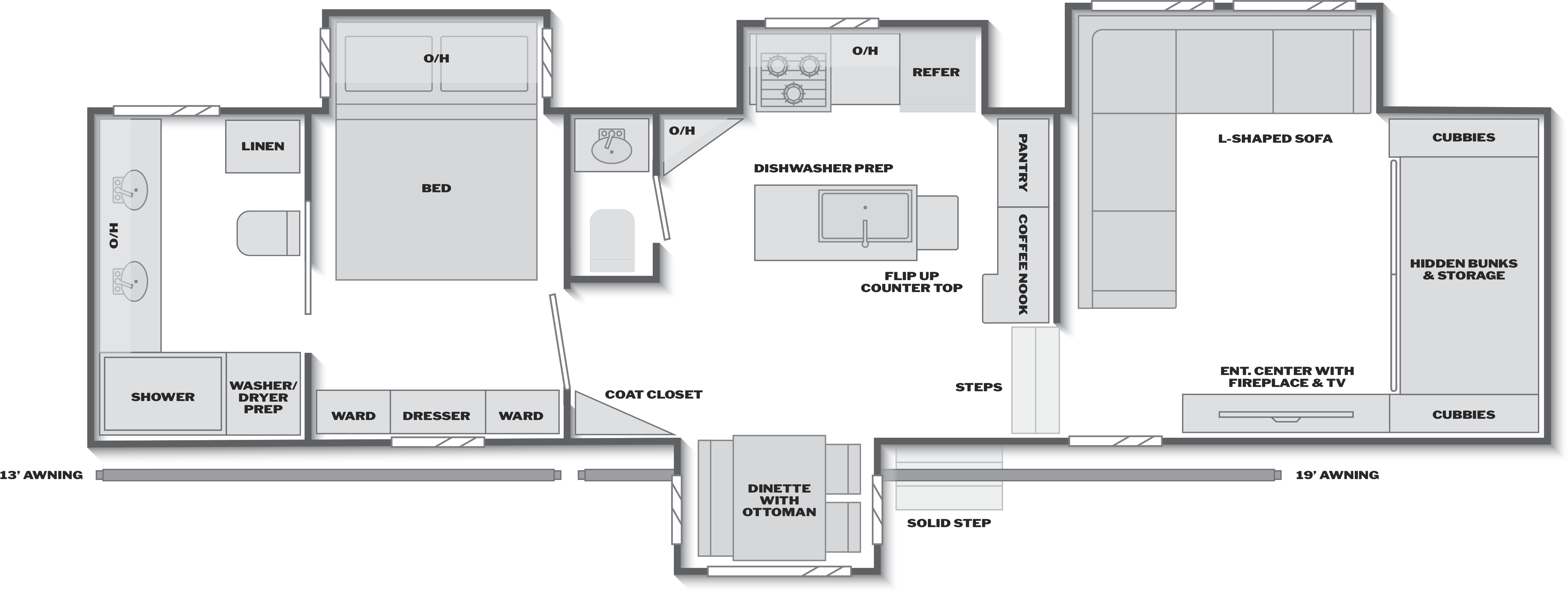 Floorplan of RV model 3800FLB