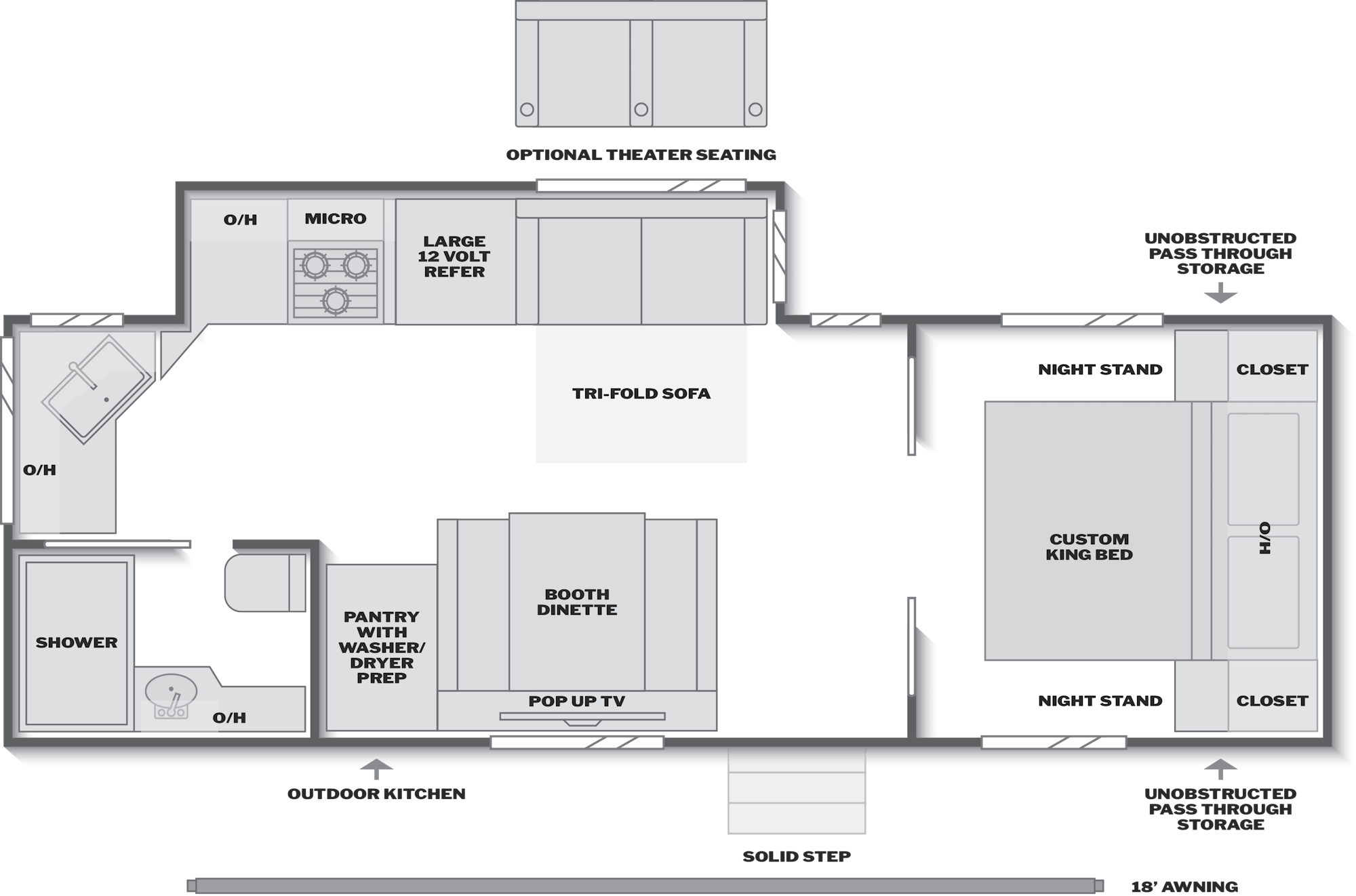 2027 Keystone Passport Super Lite 2340RBK floor plan diagram — Rear Kitchen, sleeps 4