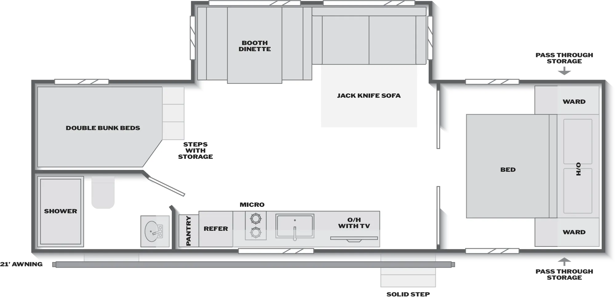 2027 Keystone Passport Classic 260BHCWE floor plan diagram — Bunk House, sleeps 8