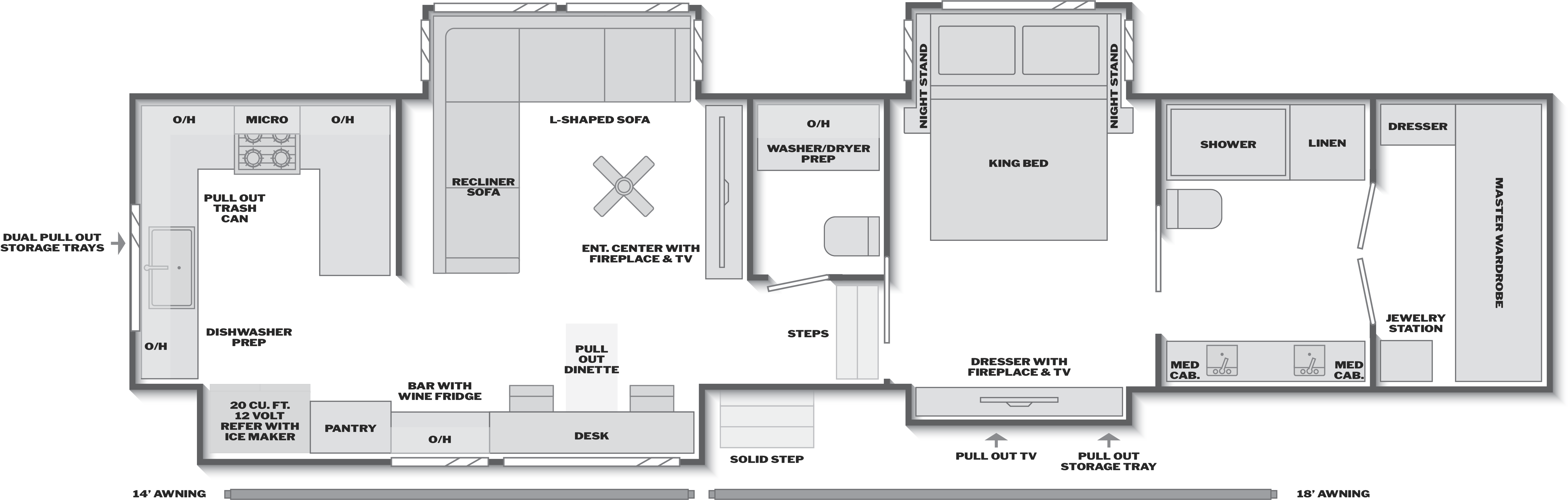 Floorplan of RV model 3900RK