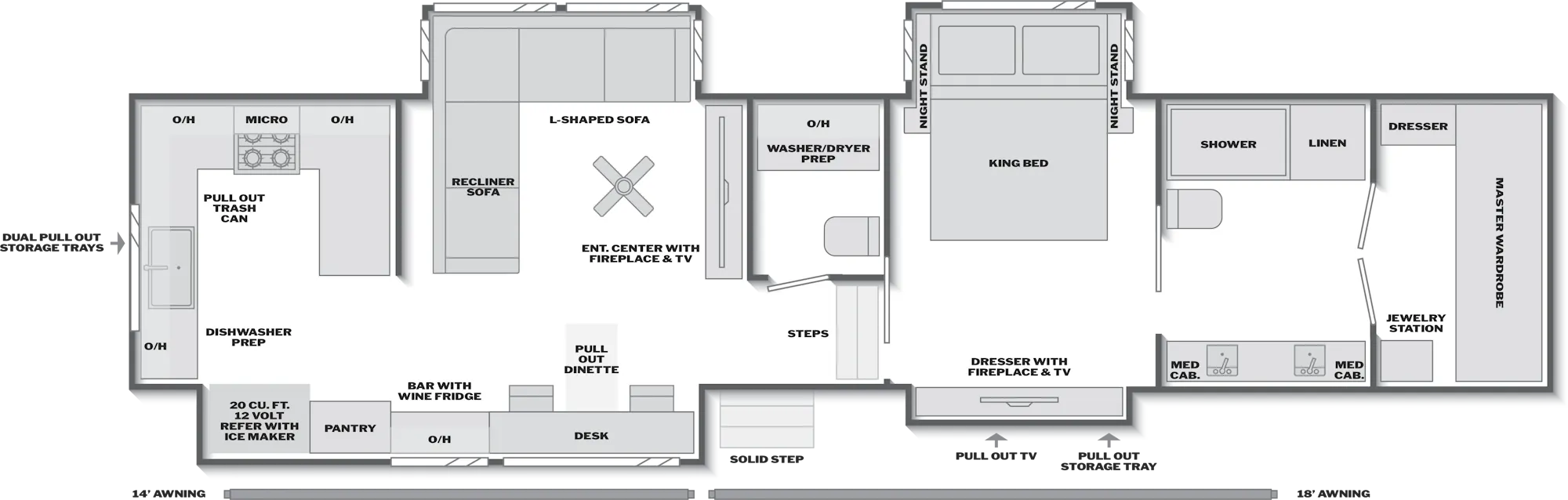 2027 Keystone Montana 3900RK floor plan diagram — Rear Kitchen, sleeps 6