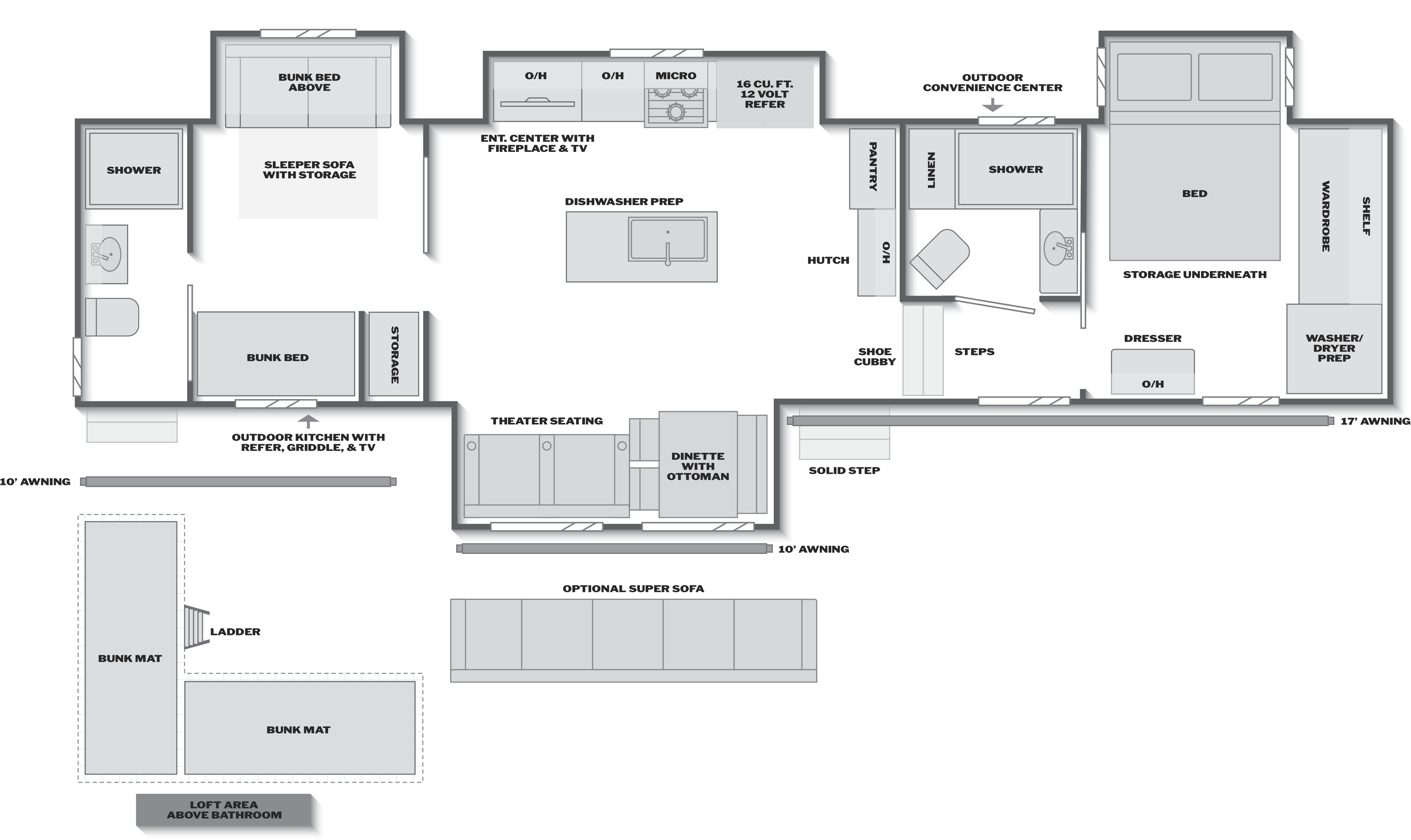 Floorplan of RV model 3900DBL