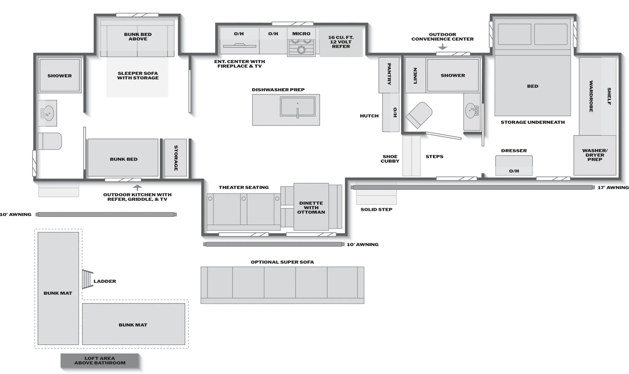 2027 Keystone Sprinter 3900DBL floor plan diagram — Bunk House, sleeps 10