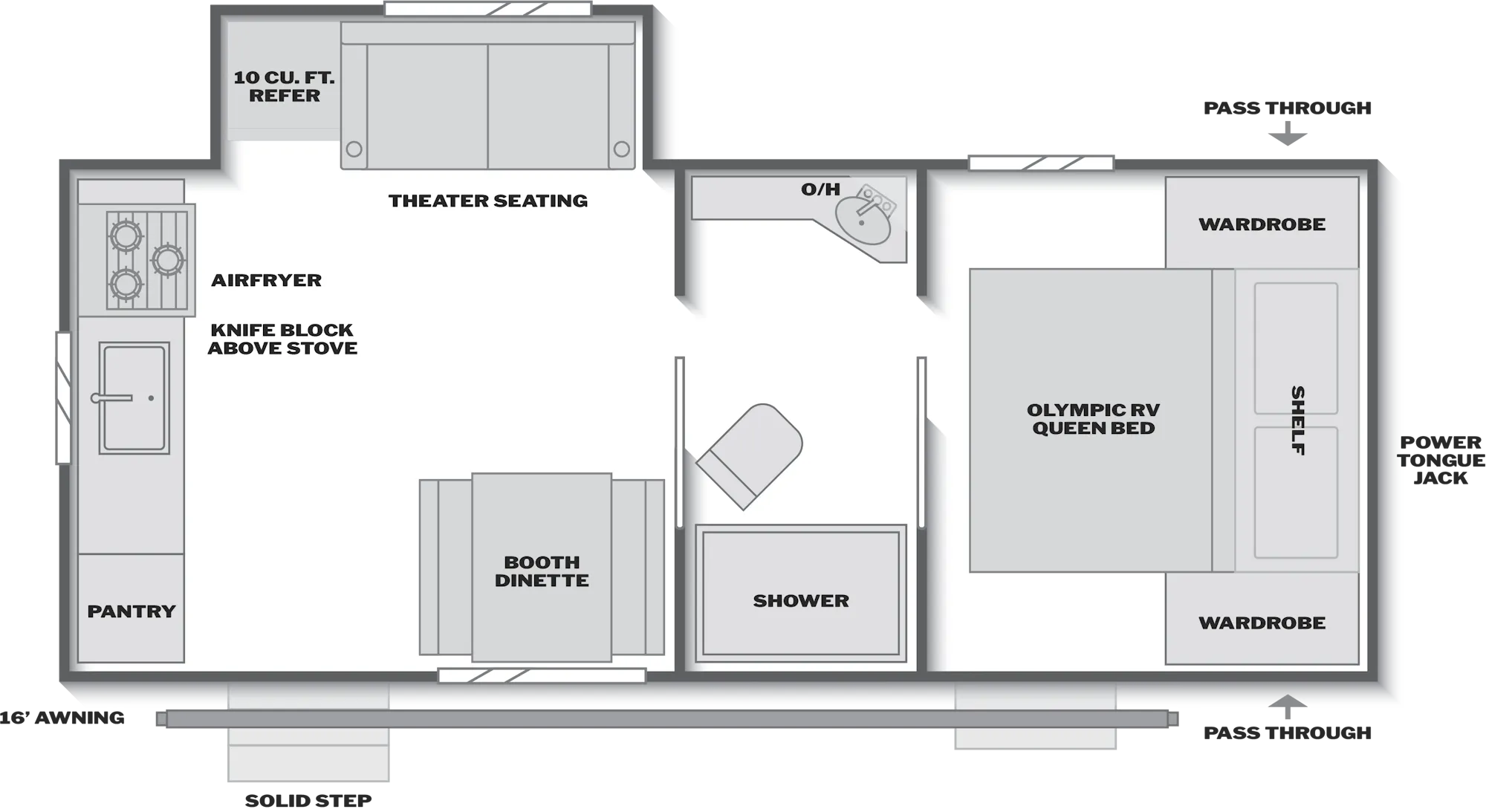 2026 Keystone Hideout 212RKS floor plan diagram — Rear Kitchen, sleeps 3